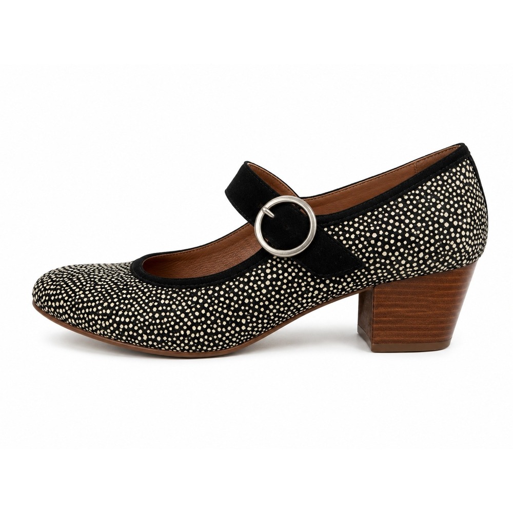 Softt Womens 8.5M Heels Black Cow Hair Leather Mary Jane Studded Shoes Classic